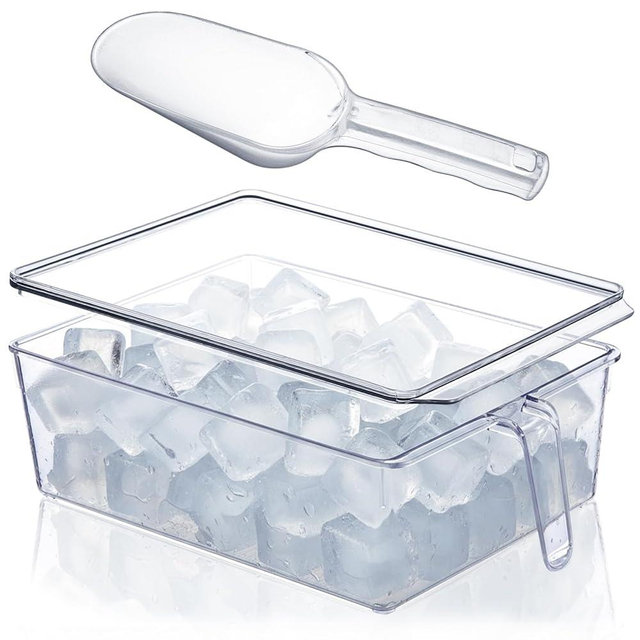 Havawish Ice Storage Bin for Freezer with Lid and Flexible Scoop Set Plastic Ice Container with Lid Handle for Home Office Fridge Storage(12.4 x 8.07 x 3.94 Inches,Clear,2 Pcs)