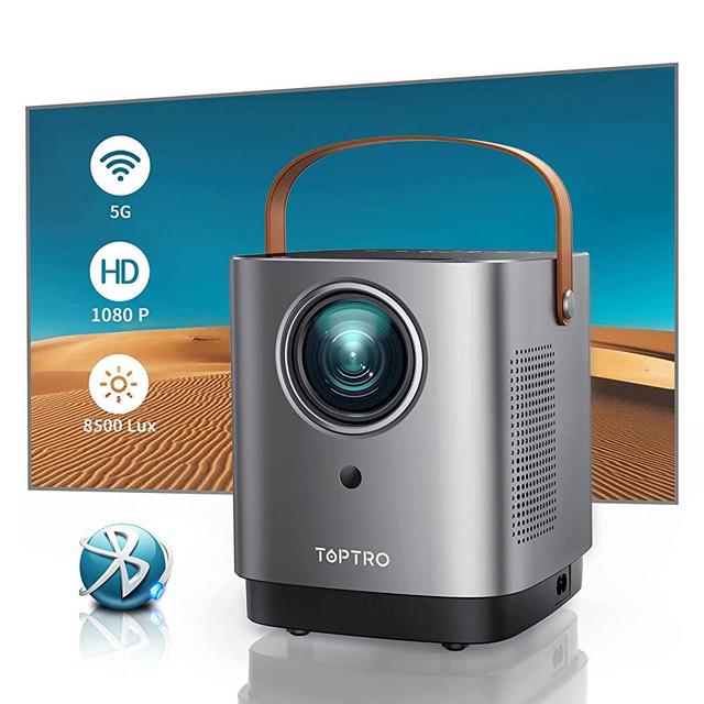 5G WiFi Bluetooth Projector, TOPTRO TR23 Outdoor Projector 1080P Supported 8500 Lumen, Mini Projector with 360 Degree Surround Sound, Dust-Proof, Projector Compatible with TV Stick, iOS, Android, PS5