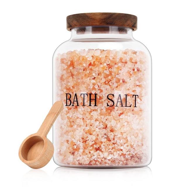 BKYFPQ 2Pcs 74 oz Glass Bath Salts Jar,Bath Salt Container with Wooden Lid and Scoop,Bathroom Organizers and Storage,for Bathroom Bath Decor,Home Decor,Bathtub Accessories for Women