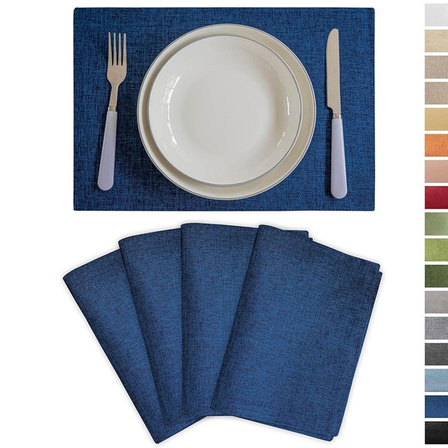 Demetex Cloth Table Placemats Heat Resistant Linen Place Mats Set of 4 Navy Blue Stains Resistant Plate Mats for Dinner Party Banquet, Indigo
