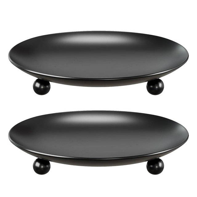 Apsvwys Black Candle Holders for Pillar Candles, Set of 2 Premium Metal Candle Plates Candle Stand for LED or Wax Candles, Decorative Pillar Candle Holder Dish for Table Centerpiece