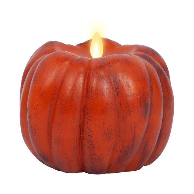 Luminara Pumpkin Figural Flameless Flickering Moving Flame LED Candle (5.25" x 4.5"), Smooth Real Unscented Wax, Time Function (Antique Orange)