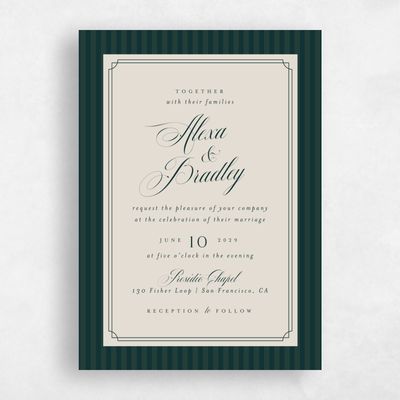 Dark Emerald, Green Wedding Invitation - Loren Frame