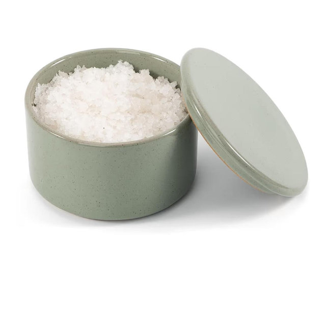 KIBAGA Beautiful Ceramic Salt Cellar with Lid - Spacious Container for Your Kitchen Countertop Keeps Salt Flakes Dry & Fresh - A Decorative Box/Holder For Any Kitchen