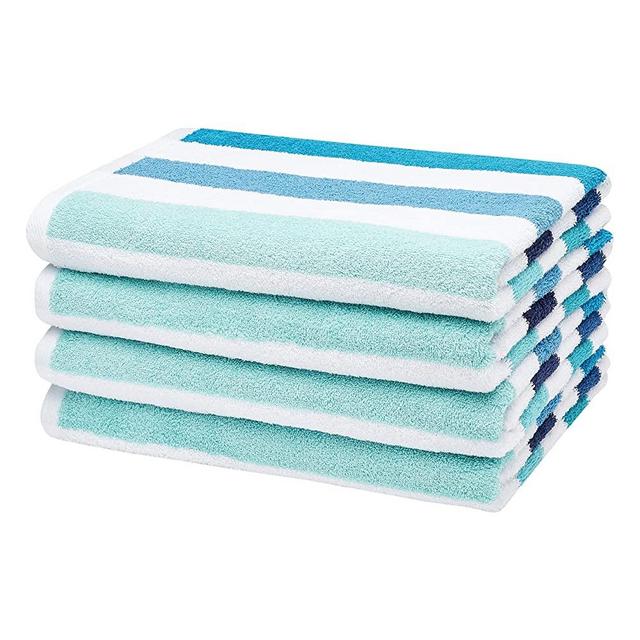 Amazon Basics Cabana Stripe Beach Towel - Pack of 4, Blue Multi