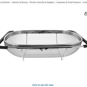 Makerstep Over the Sink Colander Strainer Basket Stainless Steel, For Kitchen Sink with Rubber Grip, Fine Mesh, Large Kitchen Gadgets Tools, Expandable Home Kitchen Essentials