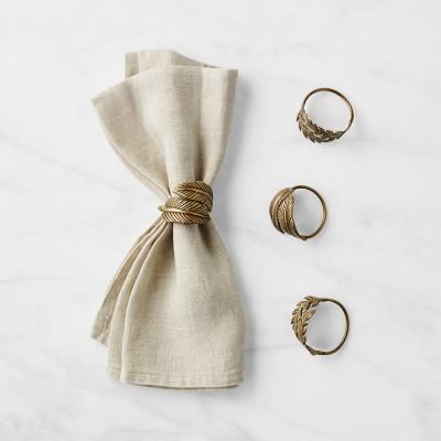 Antique Brass Leaf Napkin Rings, Set of 4