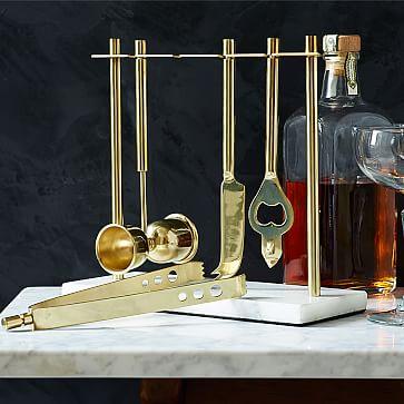 Deco Barware Collection, Brass + Marble (Set of 4)