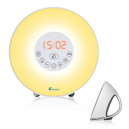 Wake Up Light, Vansky Updated Edition Digital Sunrise Alarm Clock Multi-Colorful Night Light Bedside Lamp with Snooze Function, 6 Nature Sounds, FM Radio, Brightness Adjustable - Touch Control