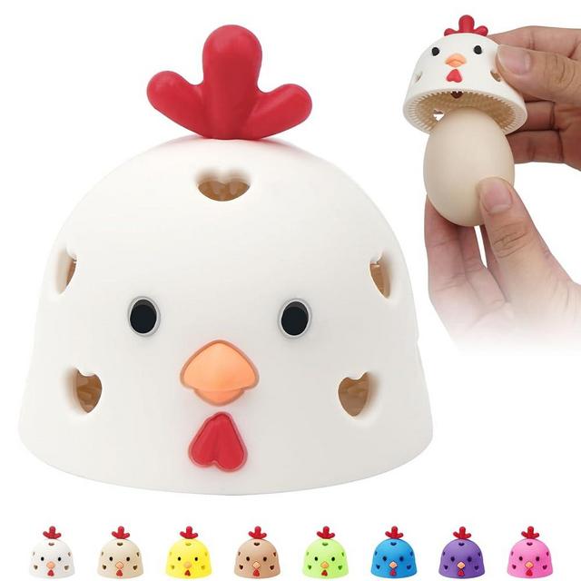 Egg Washer for Fresh Eggs, Egg Scrubber for Fresh Eggs, Egg Brush for Cleaning Fresh Eggs, Egg Cleaner Scrubber, Creative Chicken Shape Egg Wash Brush Silicone Washing Egg Tool - White
