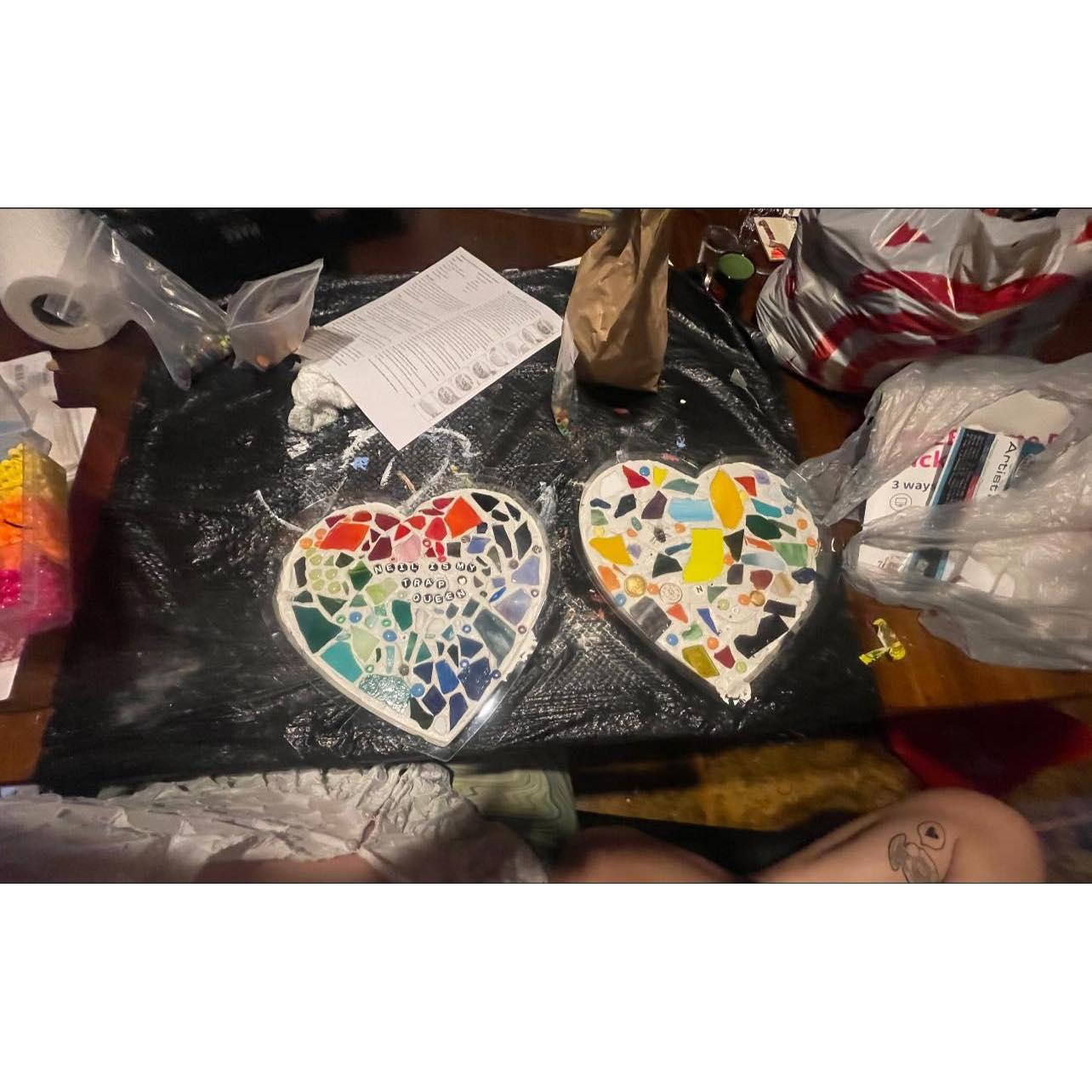 We made stepping stones from michaels and stuff we found at the art thrift store. Neil is my trap queen <3