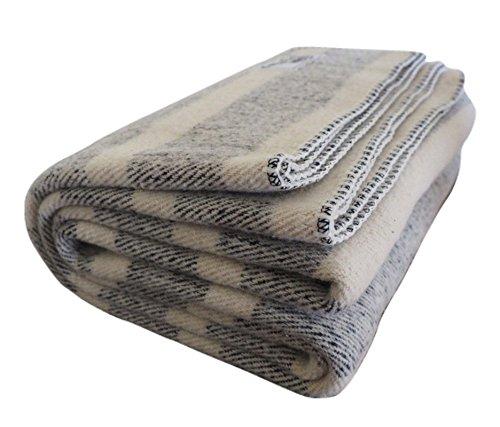 Woolly Mammoth Woolen Company Farmhouse Collection Rainy Day Wool Blanket (Navy/Cream Stripe)