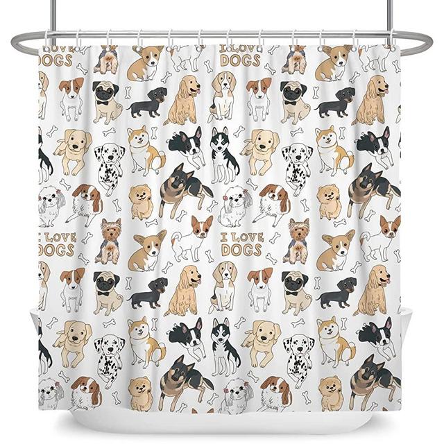 LFEEY Funny Dogs and Cats Shower Curtain Kids Cartoon Animal Pets Playing Cute Shower Curtain 72x72 Inch Waterproof Polyester Fabric