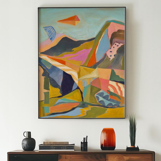 Mid-Century Modern Mountain Print: Retro Desert Landscape Art