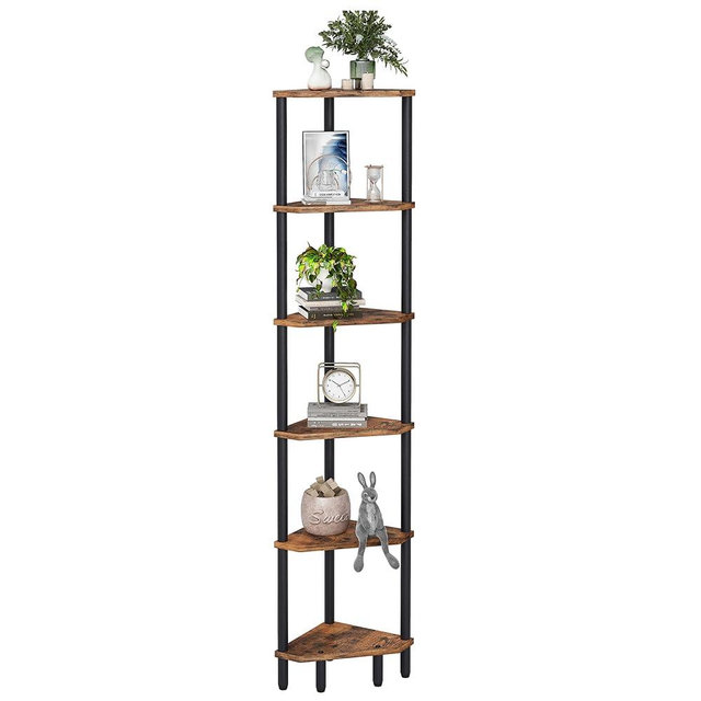 IRCPEN 6 Tier Corner Shelf, 66.5'' Tall Standing Shelf, Narrow Display Shelf Stand, Modern Corner Bookshelf, Plant Stand, Corner Bookcase for Living Room, Bedroom, Bathroom, Rustic Brown LCS502R
