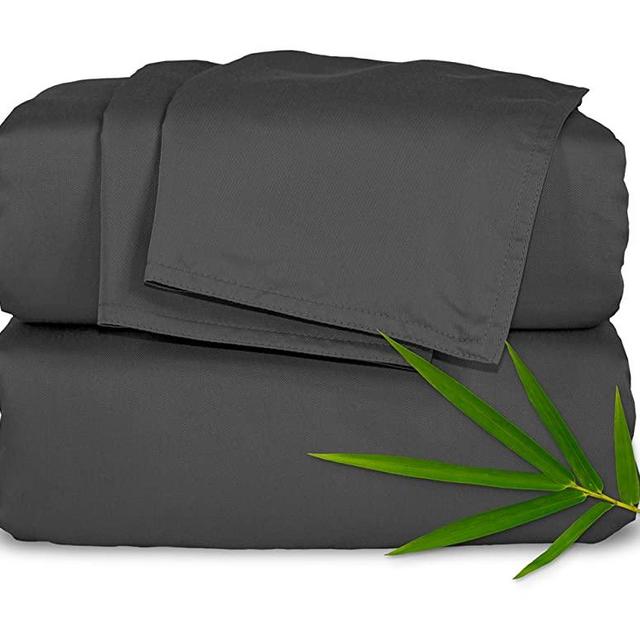 Pure Bamboo Sheets - Queen Size Bed Sheets 4pc Set - 100% Organic Bamboo - Incredibly Soft - Fits Up to 16" Mattress - 1 Fitted Sheet, 1 Flat Sheet, 2 Pillowcases (Queen, Charcoal)