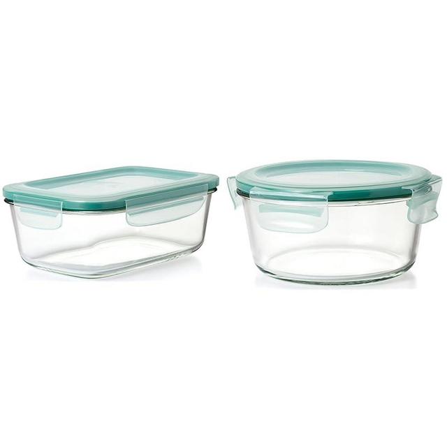 OXO Good Grips Smart Seal Glass Food Storage Containers - Rectangle (8 Cup) and Round (7 Cup)