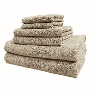Polyte Luxury Quick Dry Lint Free Microfiber Bath Towel Set, 6 Piece (Beige)