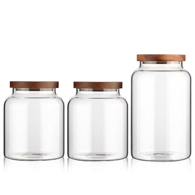 Labina 2 * 60 Oz + 1 * 87 Oz Glass Storage Container Airtight Food Jars Kitchen Canister with Wood Lids