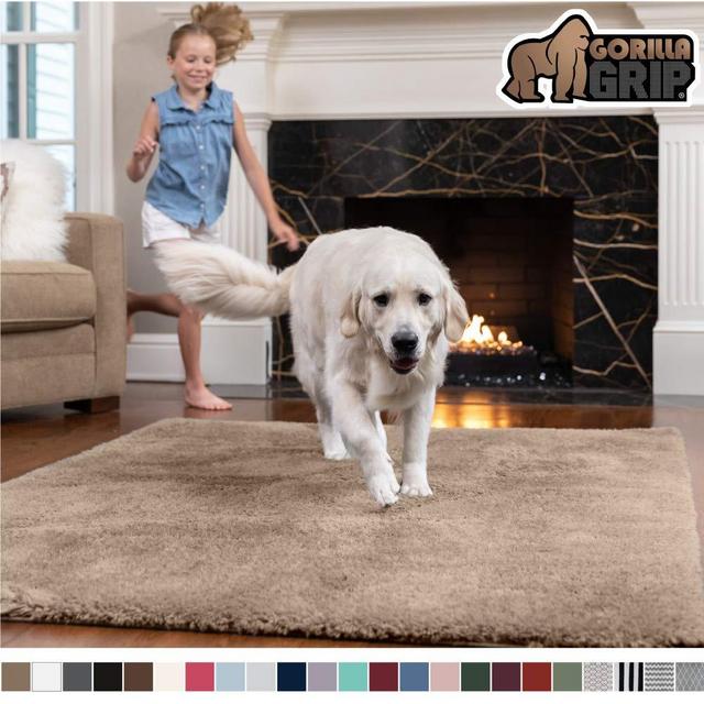 Gorilla Grip Original Faux-Chinchilla Area Rug, 7.5x10 Feet, Super Soft and Cozy High Pile Washable Carpet, Modern Floor Rugs, Luxury Shag Carpets for Home, Nursery, Bed and Living Room, Taupe