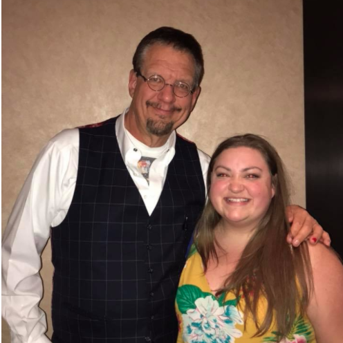 Brenna got to meet Penn Jillette. She's never smiled this big for me, but I get to marry her so I think I win.
