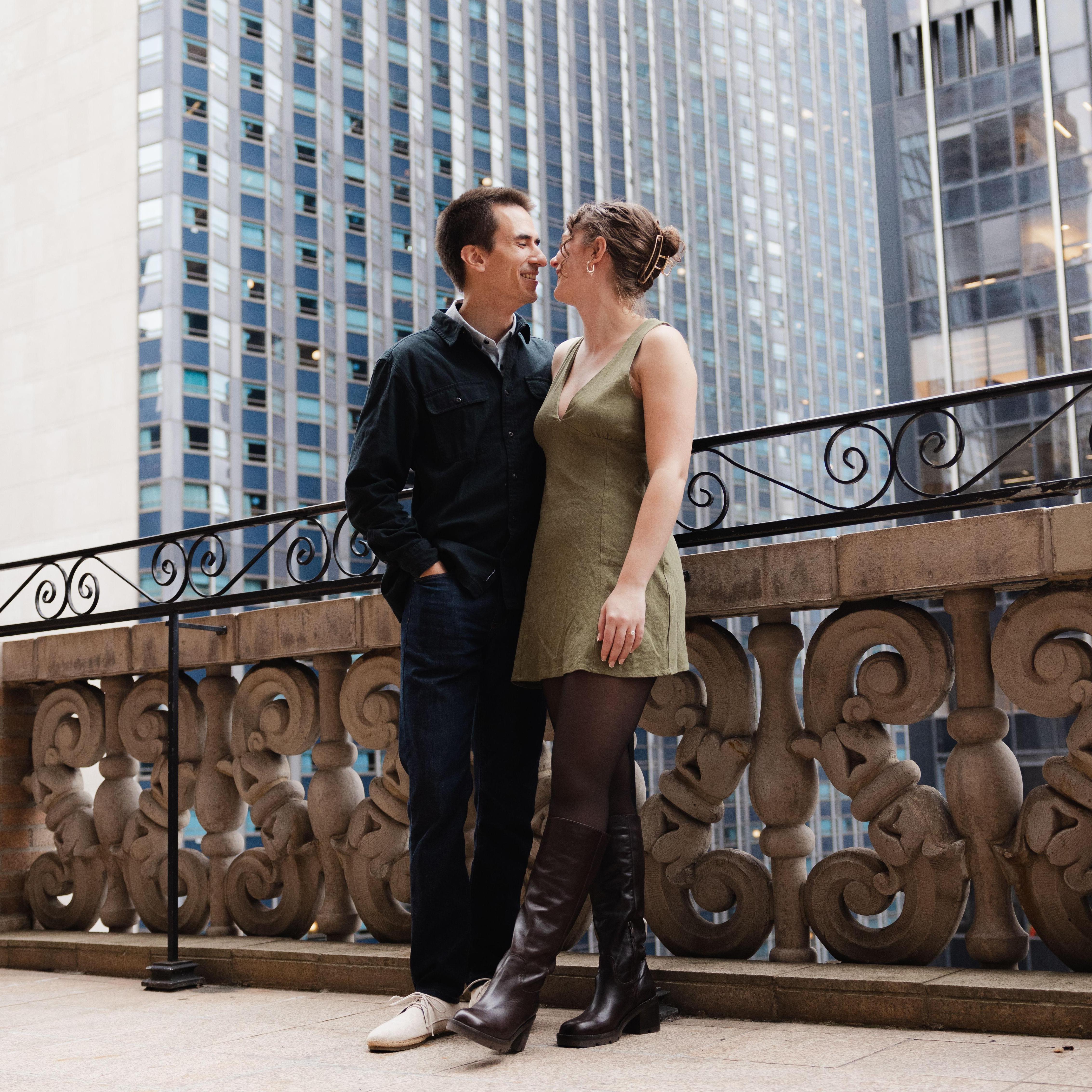 A newly engaged couple celebrates in NYC.