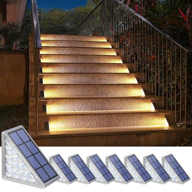 NIORSUN Solar Step Lights for Outside,8 Pack Warm White Solar Stair Lights Outdoor Waterproof IP67 Auto On Off,Solar Lights for Steps,Stair,Patio,Yard,Porch,Front Door,Sidewalk,Deck Decor