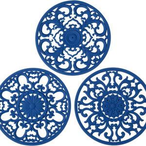Extra Thick Silicone Trivet Mat for Hot Dishes, Hot Pots and Pans, Pot Holder, Hot Pad to Portect Your Table and Countertop, Kitchen Decor and Accessories,Navy Blue, Set of 3