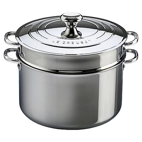 Le Creuset® 9-Quart Tri-Ply Stainless Steel Covered Stock Pot with Deep Colander Insert