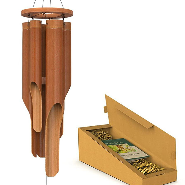 Nalulu Classic Bamboo Wind Chimes - Outside Outdoor Wood Wooden Windchimes, Medium, Handcrafted with Calming Deep Tones, Ideal Home Decor or Gift for Any Occasion v2
