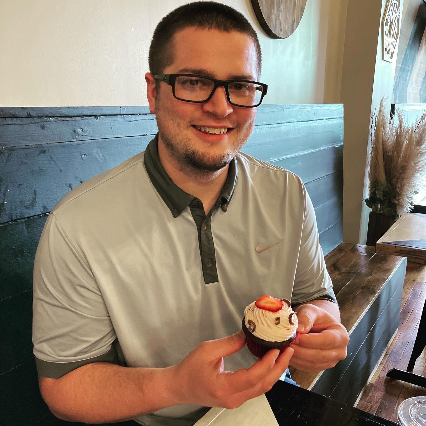 A picture of Sean right before our wedding cake tasting at Wildflour bakery!! 
** This is the cake we chose!!! **