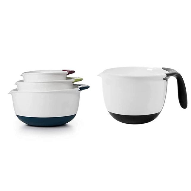 OXO Good Grips 3-Piece Mixing Set, White Bowls with Red/Green/Blue Handles & Good Grips Batter Bowl