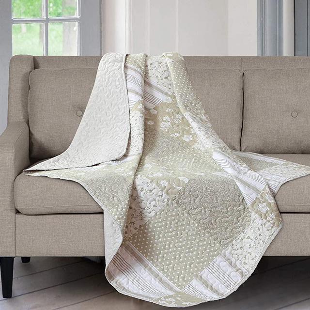 SLPR Silent Reverie Quilted Throw Blanket - 50" x 60" | Tan Lap Quilt for Couch and Bed