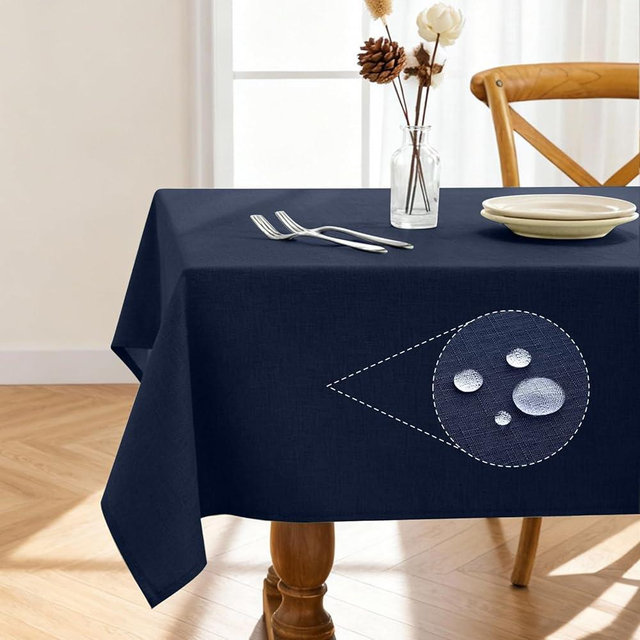 Pureegg Rectangle Linen Tablecloth Waterproof & Stain Resistant, Wrinkle-Free Table Cloth Adds Elegance and Protection, Ideal for Dining, Party, Wedding and Outdoor, 52 x 70 Inch, Navy Blue