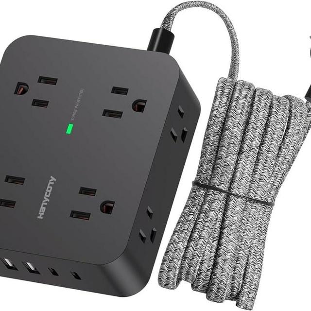 Power Strip Surge Protector, 8 Outlets with 4 USB Charging Ports(2 USB C), 3 Side Outlet Extender with 5 Ft Braided Extension Cord, Flat Plug, Wall Mount, Desk USB Charging Station for Home Office ETL