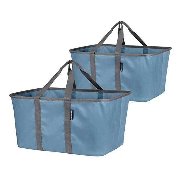 CleverMade Collapsible Fabric Laundry Baskets - Foldable Pop Up Storage Container Organizer Bags - Large Rectangular Space Saving Clothes Hamper Tote with Carry Handles, Pack of 2, Denim