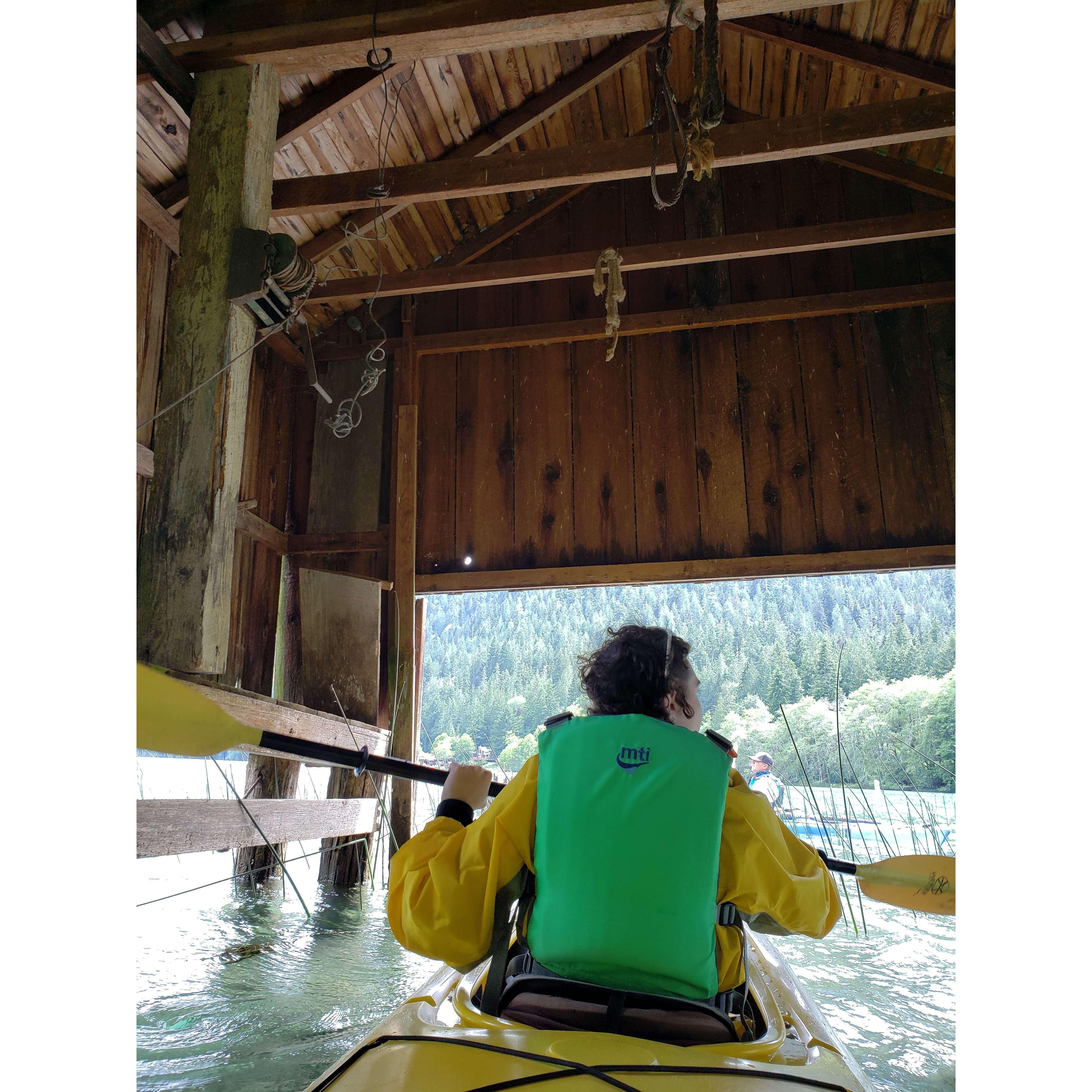 Rex in a haunted boat house on Lake Crescent
