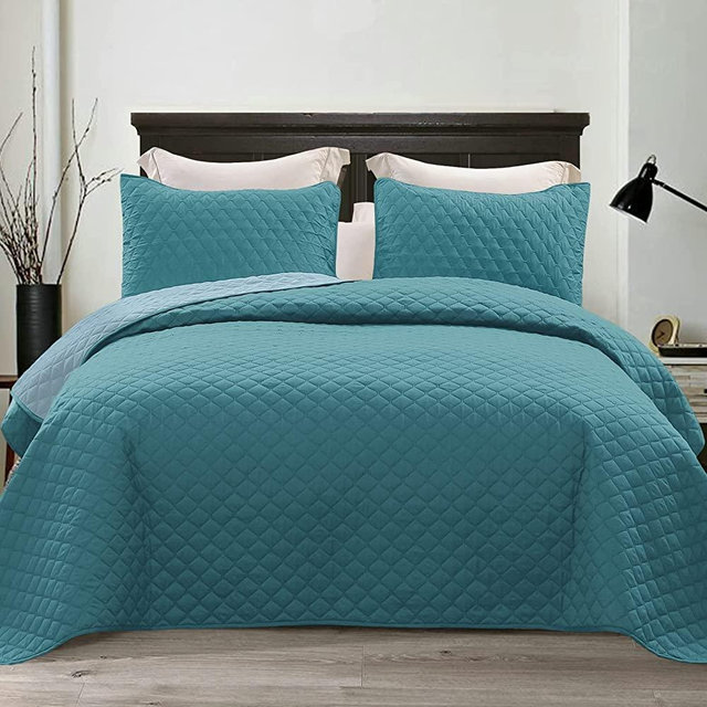 Exclusivo Mezcla Ultrasonic Reversible 3 Piece King Size Quilt Set with Pillow Shams, Lightweight Bedspread/Coverlet/Bed Cover - (Dusty Teal, 92"x104")