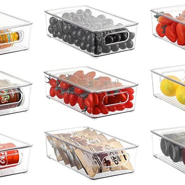 Refrigerator Organizer Bins with Lids, ESARORA 9 PACK Stackable Clear Fridge Bins with Handles For Fridge, Freezer, Kitchen Cabinet, Pantry Organization, BPA Free Freezer Organizer Bins