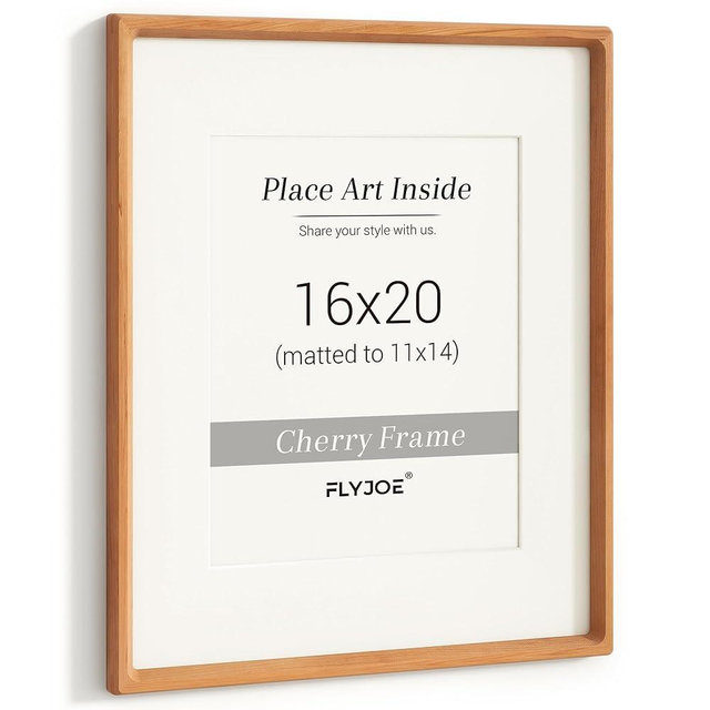 16 x 20 Picture Frame, USA-Sourced Natural Cherry Wood Photo Frame with Tempered Glass, Handcrafted Rounded Corner 16x20 Wooden Frame Matted to 11x14 Photos, Horizontal or Vertical Wall Mounting