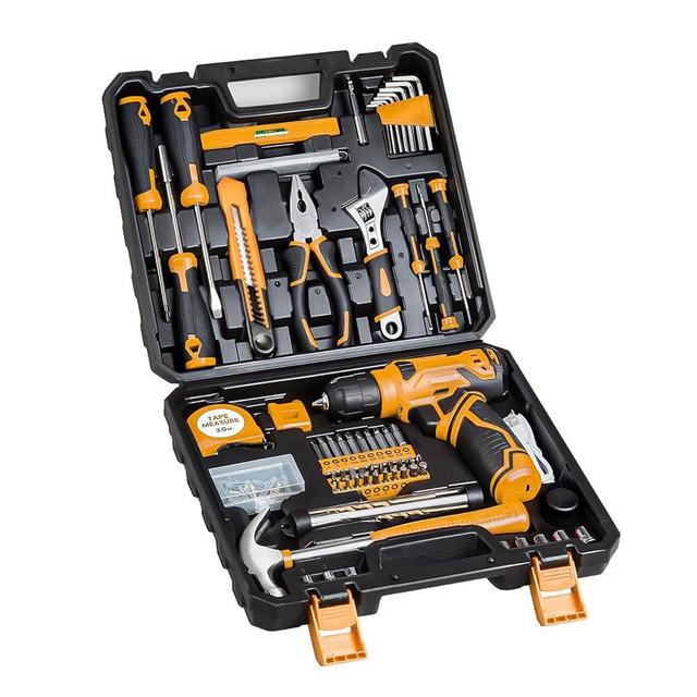Tool Set - Tool Kit with 8V Cordless Drill, 132 Piece Tool Box with Drill, Home Tool Kits for Men & Women, Hand Drill Set Perfect for Homeowner, Diyer, Handyman - Yellow
