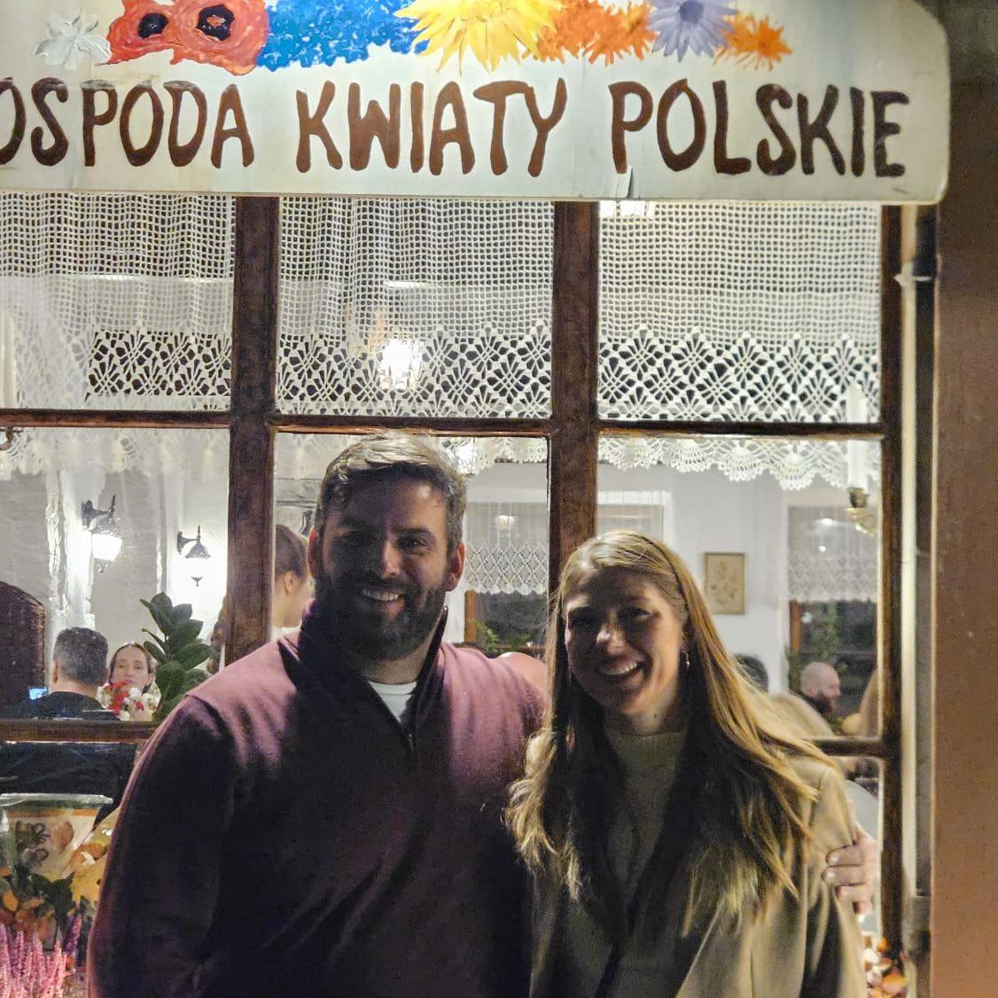 Getting some Pierogis in Warsaw.