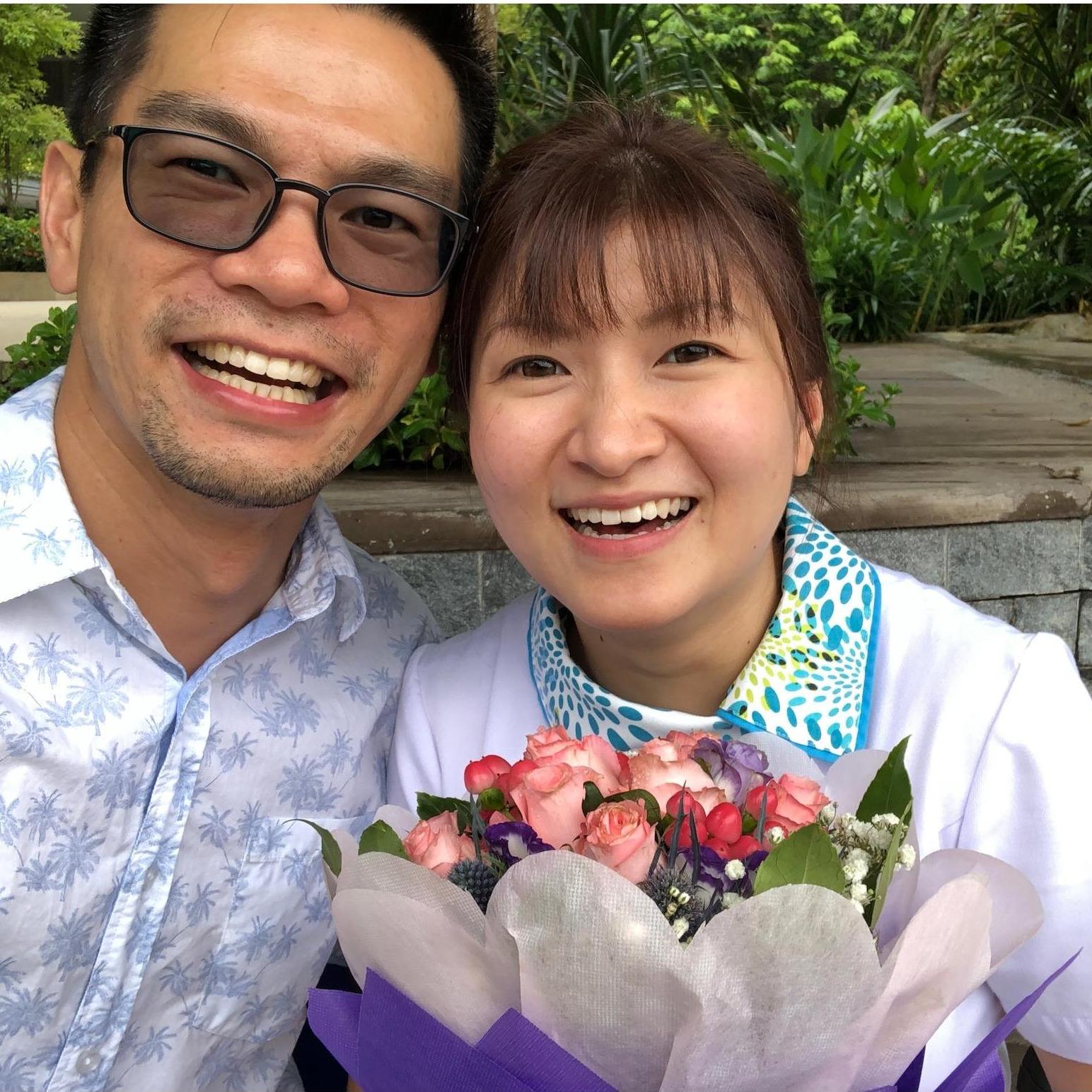 He surprised her with a birthday bouquet after his night shift.
