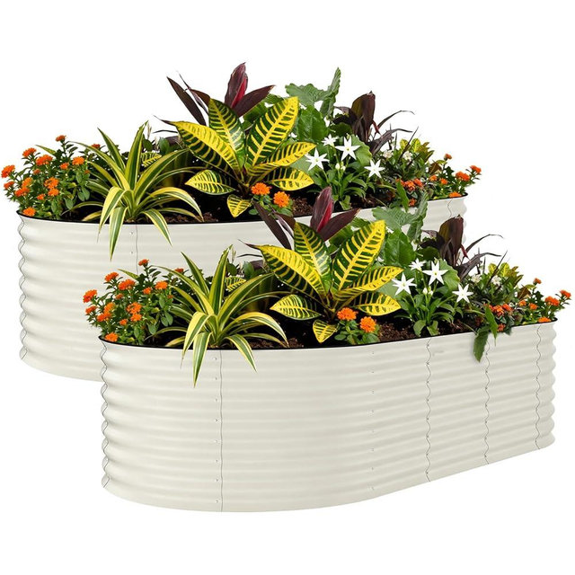 Garvee 2 Pack Galvanized Raised Garden Beds - 8x4x2ft Planter Box for Vegetables, Flowers, Rust-Resistant Garden Box, Easy Assembly Raised Beds, Durable Planters for Outdoor Plants, Beige