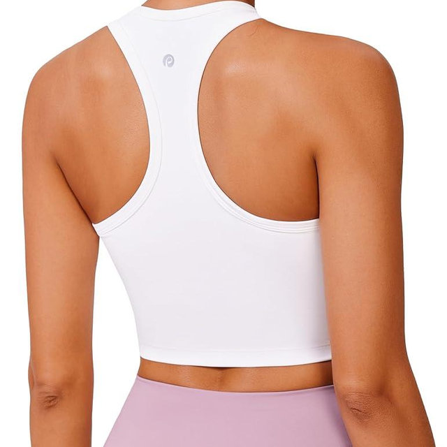PINSPARK Sports Bra Longline Racerback Tank Tops for Women Padded Workout Yoga Top