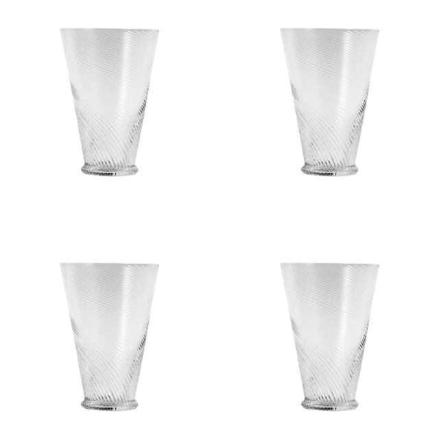 Set of Four Tall Twisted Glass Tumblers - Clear