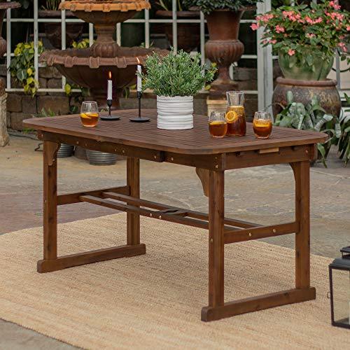 Walker Edison Furniture Company OWTEXDB 6-8 Person Outdoor Patio Wood Extendable Rectangle Dining Table with Leaf All Weather Backyard Conversation Garden Poolside Balcony, 55-79 Inch, Dark Brown