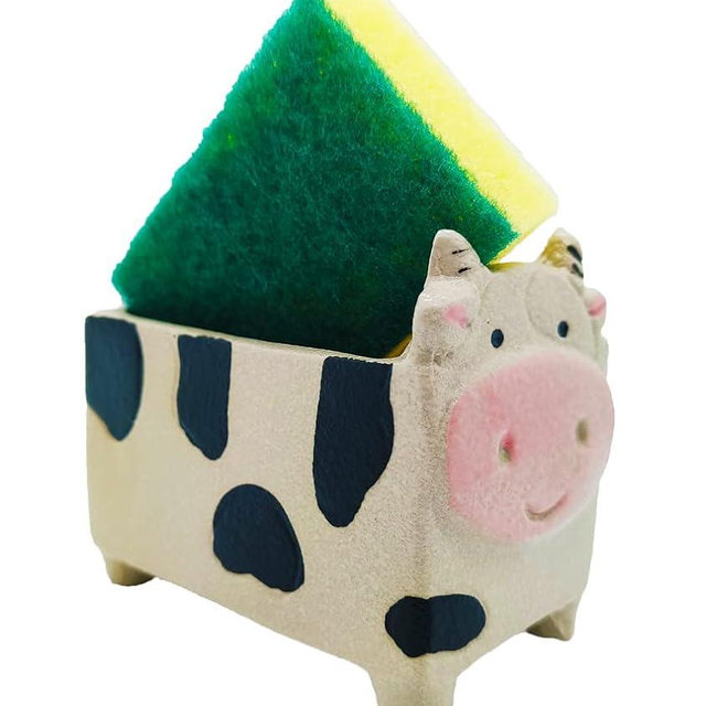 MONMOB Cow Sponge Holder Farmhouse Kitchen Decor Home Decor Cow Decor Design Ceramic Kitchen Sponge Holder Cow Gift Ideal Gifts for Women, Mom or Birthdays
