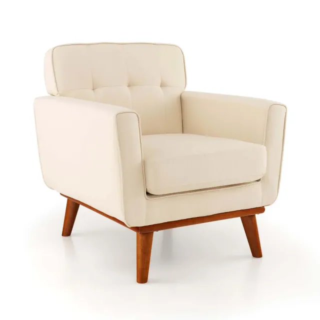 Costway Modern Accent Chair Upholstered Linen Fabric Armchair with Removable Cushion Beige