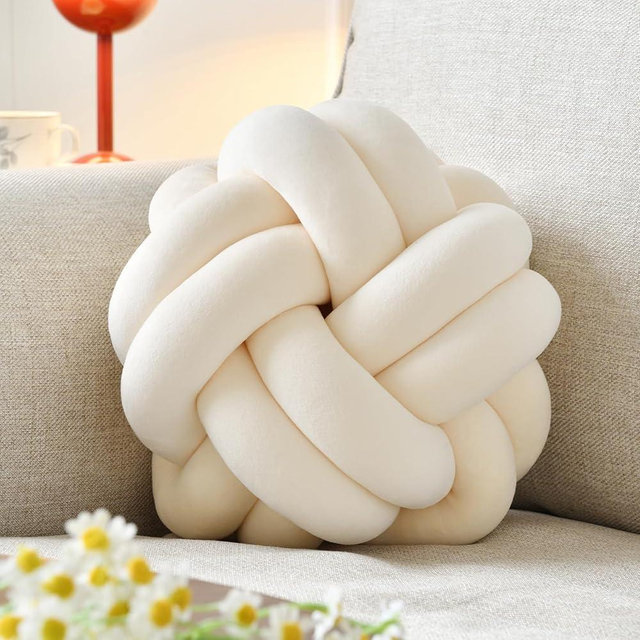 VBGYA Knot Ball Pillow, Round Decorative Throw Pillows Cushion, 8 Inch Beige Soft Plush Knotted Pillows Pillow, Modern Home Throw Knot Decorative Cushion